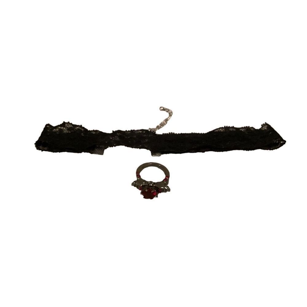 Lace Chocker Necklace Red Black Bat Ring Gothic Punk Alternative